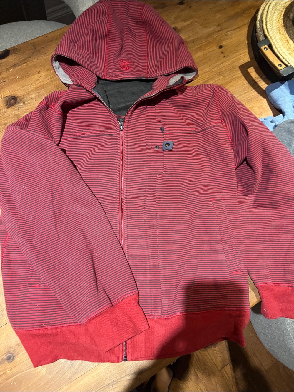 Lululemon Men's Red Striped Zip-Up Hoodie Jacket